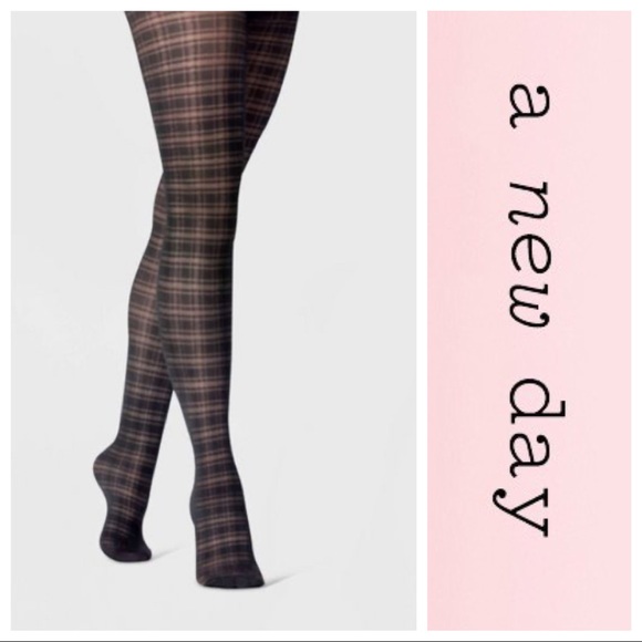 NWT Sheer Black Plaid Tights